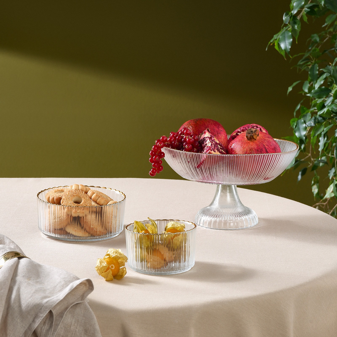 Karaca Pierre 3-Piece Glass Serving Set – Gold