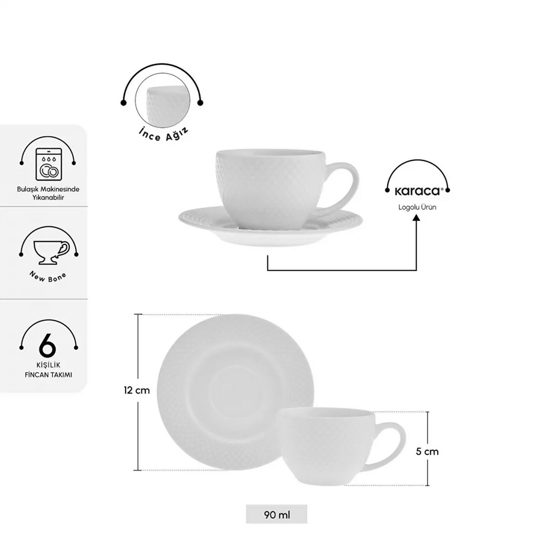 Karaca Lisa 6-Piece Coffee Cup Set 90 ml