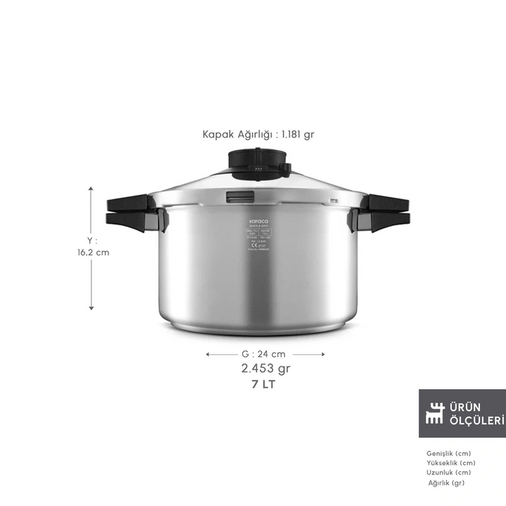 Karaca Quick &amp; Safe Induction-Based Pressure Cooker 7 L – Stainless Steel