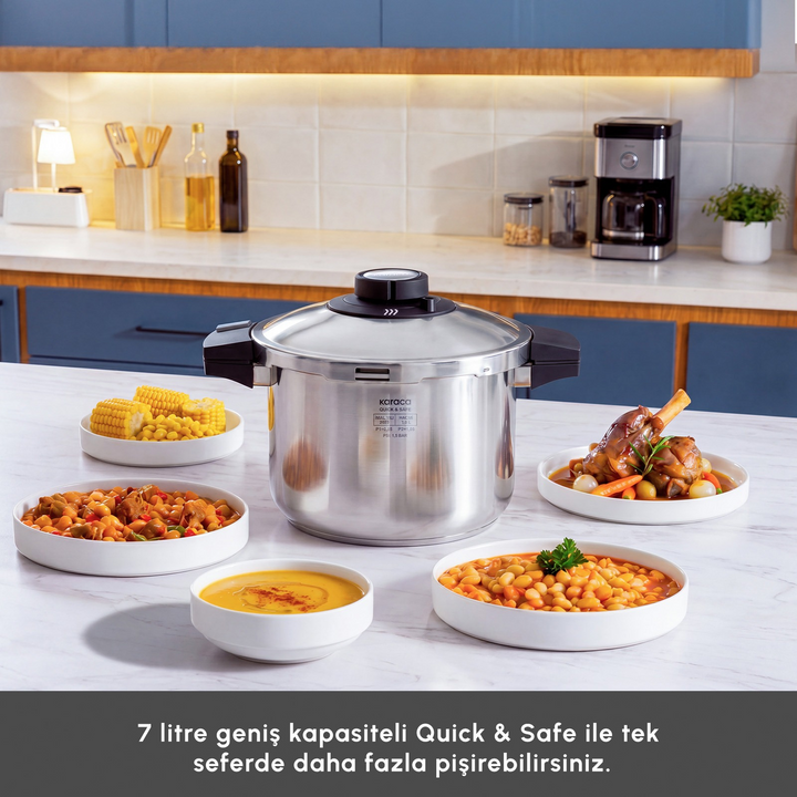 Karaca Quick &amp; Safe Induction-Based Pressure Cooker 7 L – Stainless Steel