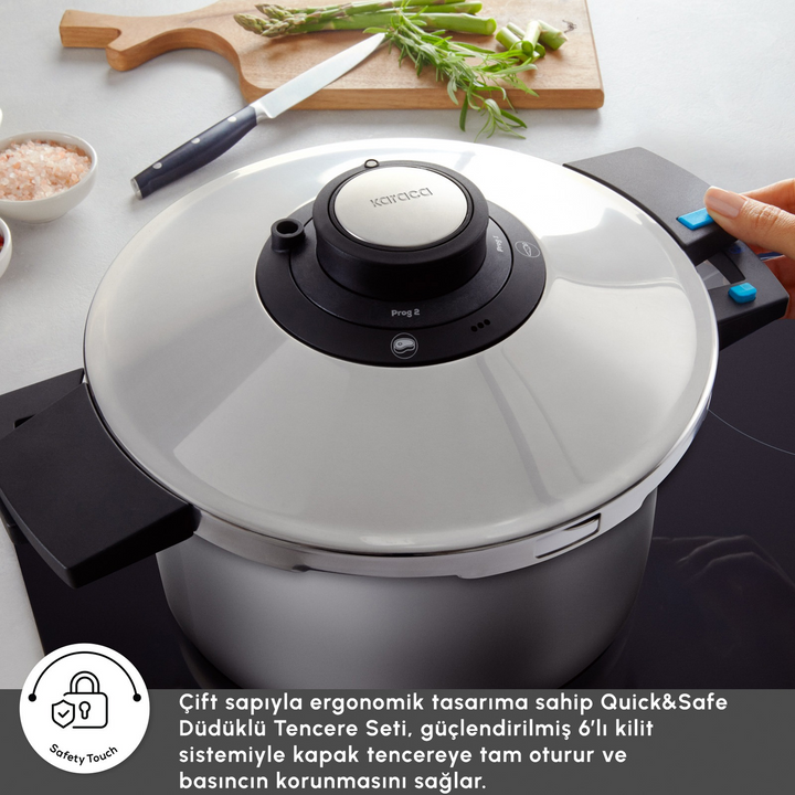 Karaca Quick &amp; Safe Induction-Based Pressure Cooker 7 L – Stainless Steel
