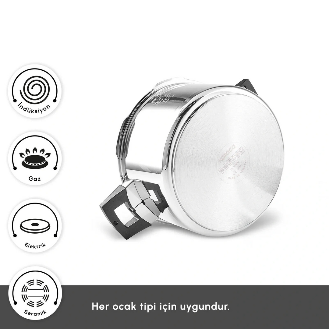 Karaca Quick &amp; Safe Induction-Based Pressure Cooker 7 L – Stainless Steel