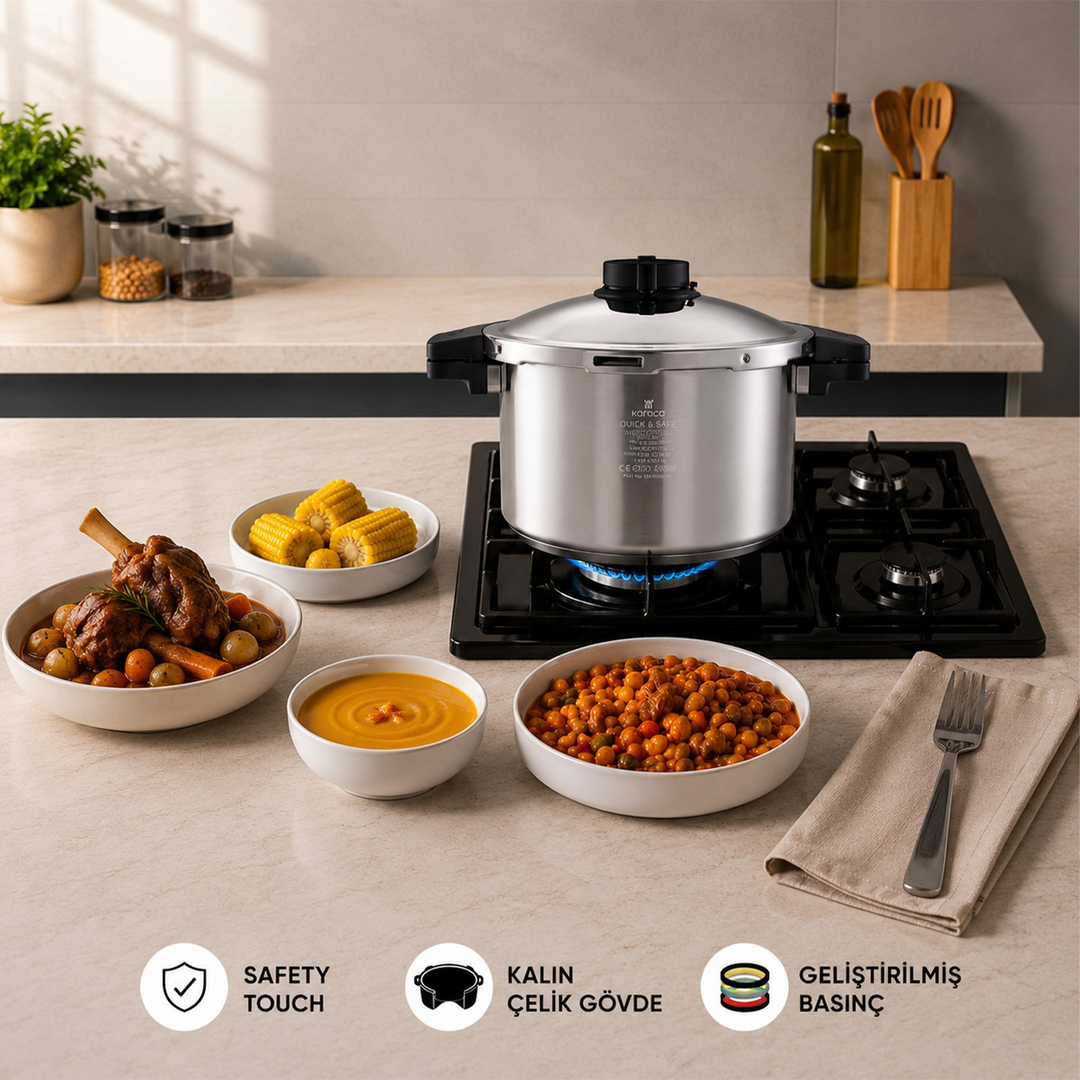 Karaca Quick &amp; Safe Induction-Based Pressure Cooker 7 L – Stainless Steel