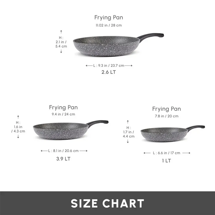 Karaca Gris Biogranite 3-Piece Frying Pan Set – Grey