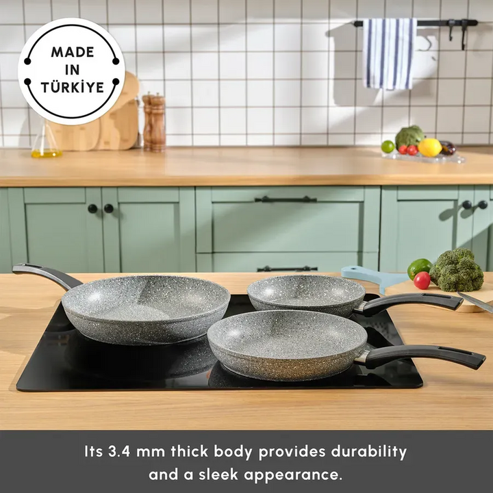 Karaca Gris Biogranite 3-Piece Frying Pan Set – Grey