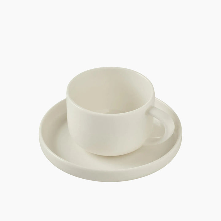 Karaca Stream Basic Line Tea Cup and Saucer 220 ml – White