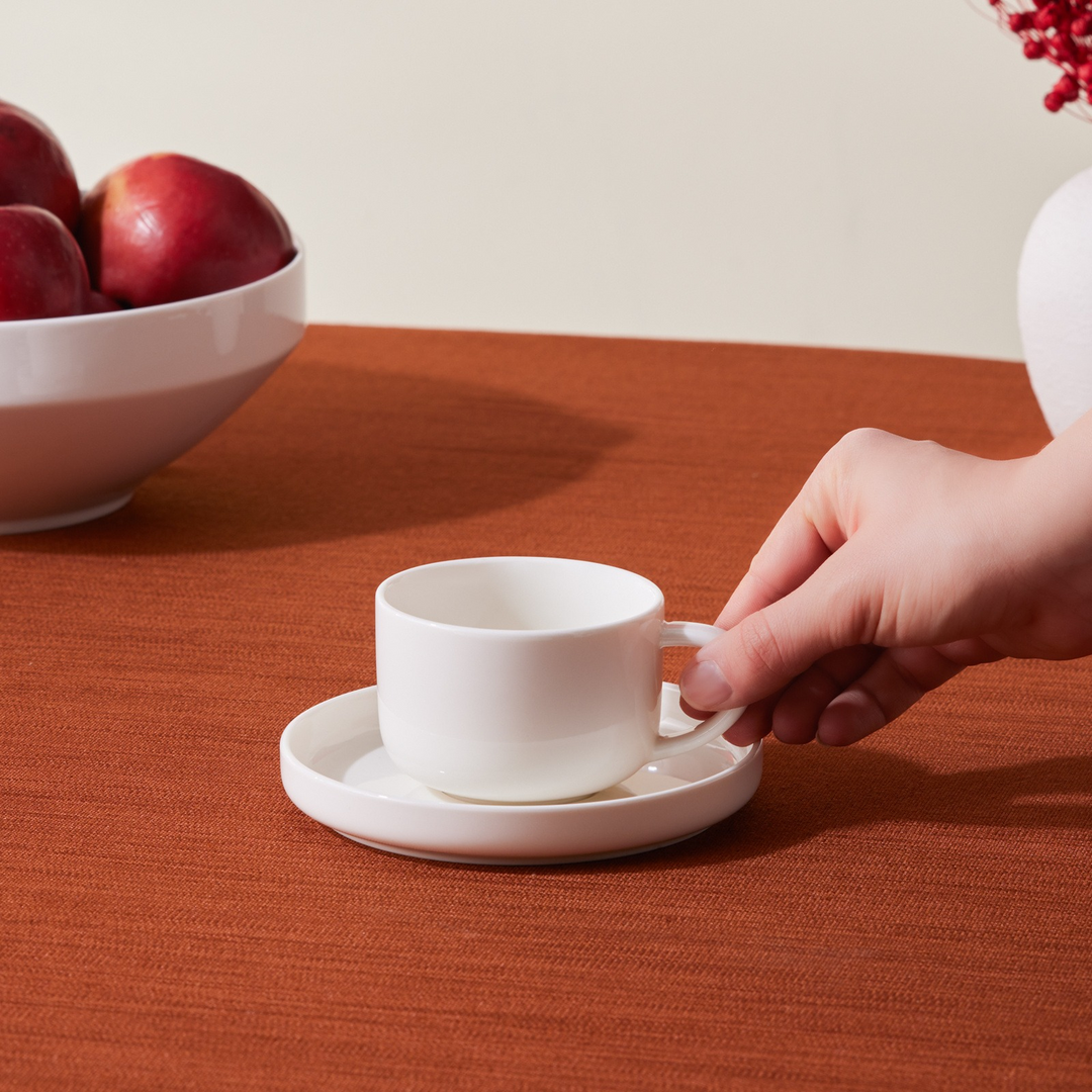Karaca Stream Basic Line Tea Cup and Saucer 220 ml – White