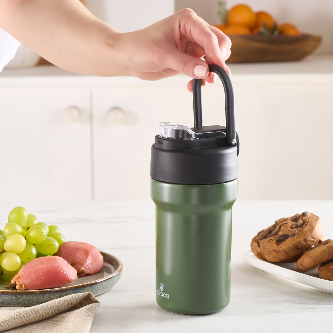 Karaca Thermosteel Camping 2-in-1 Steel Thermos - Khaki, 450 ml