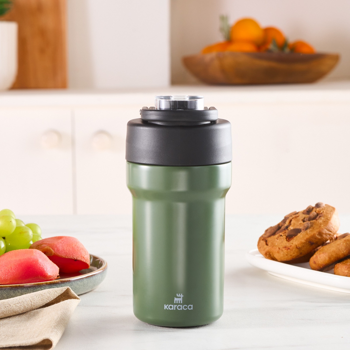 Karaca Thermosteel Camping 2-in-1 Steel Thermos - Khaki, 450 ml