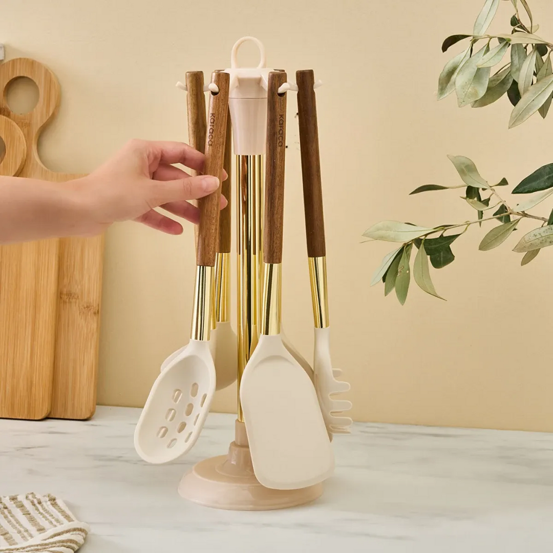 Karaca Harper 6-Piece Serving Set With Stand - Beige
