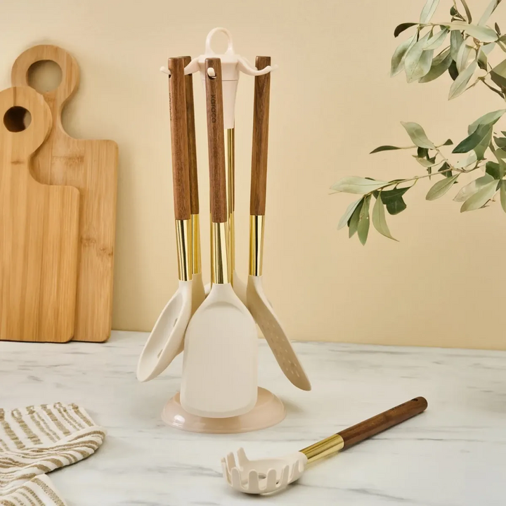 Karaca Harper 6-Piece Serving Set With Stand - Beige
