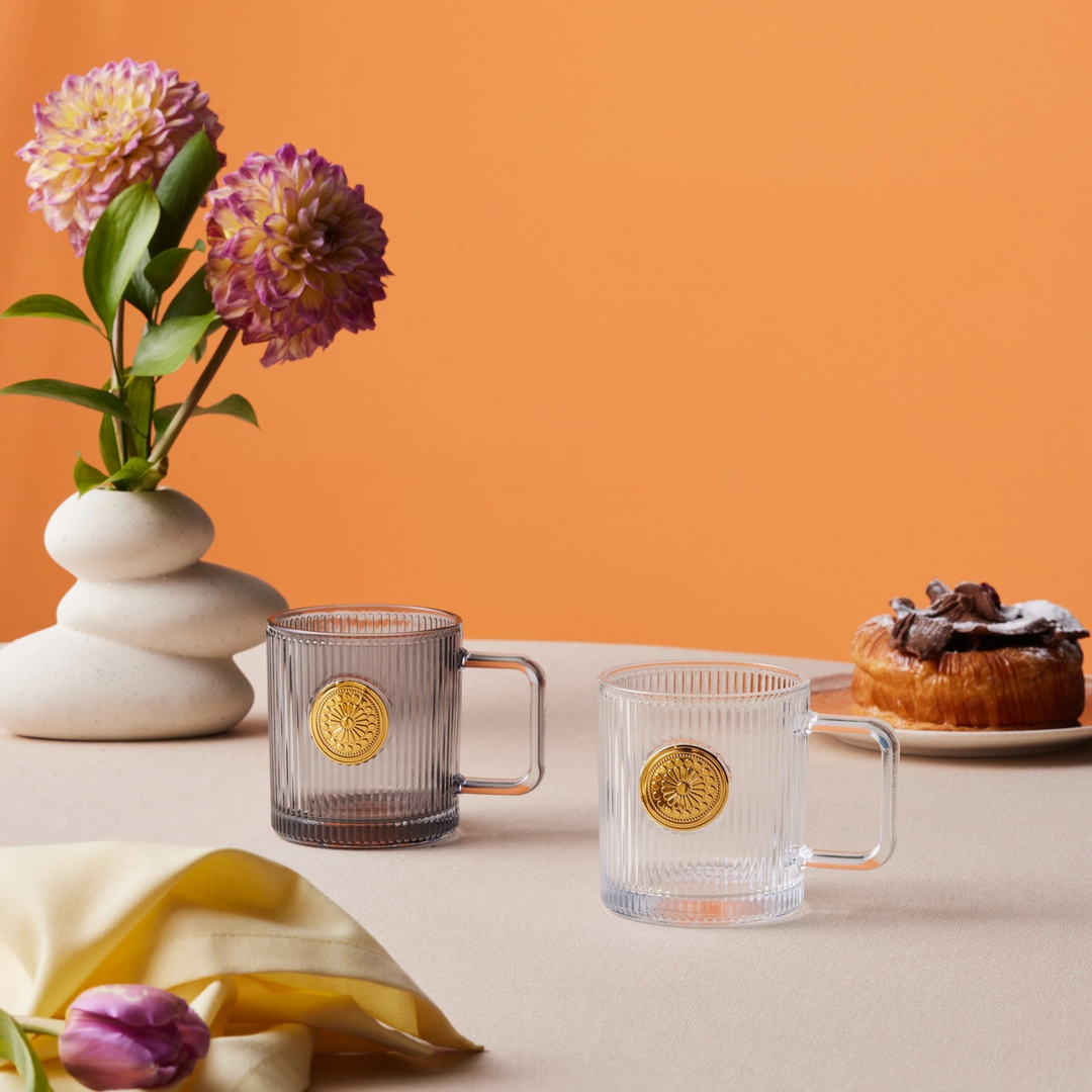 Karaca Medallion Glass Mug 340 ml – Colorless