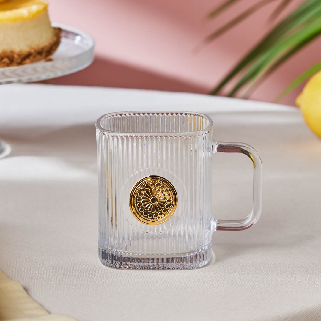 Karaca Medallion Glass Mug 340 ml – Colorless