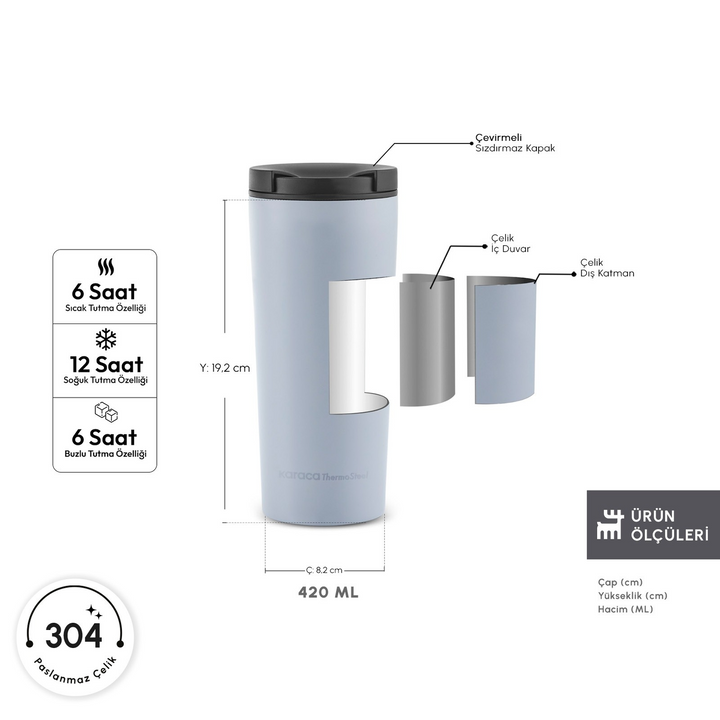 Karaca Sheeny Stainless Steel Leakproof Thermos 450 ml – Fog