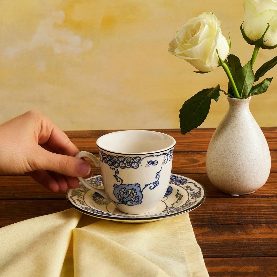 Karaca x Ömür Akkor Iznik Hatai Tea Cup and Saucer 200 ml – Multicolor