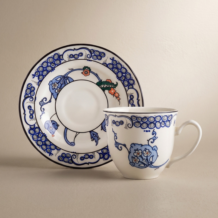 Karaca x Ömür Akkor Iznik Hatai Tea Cup and Saucer 200 ml – Multicolor