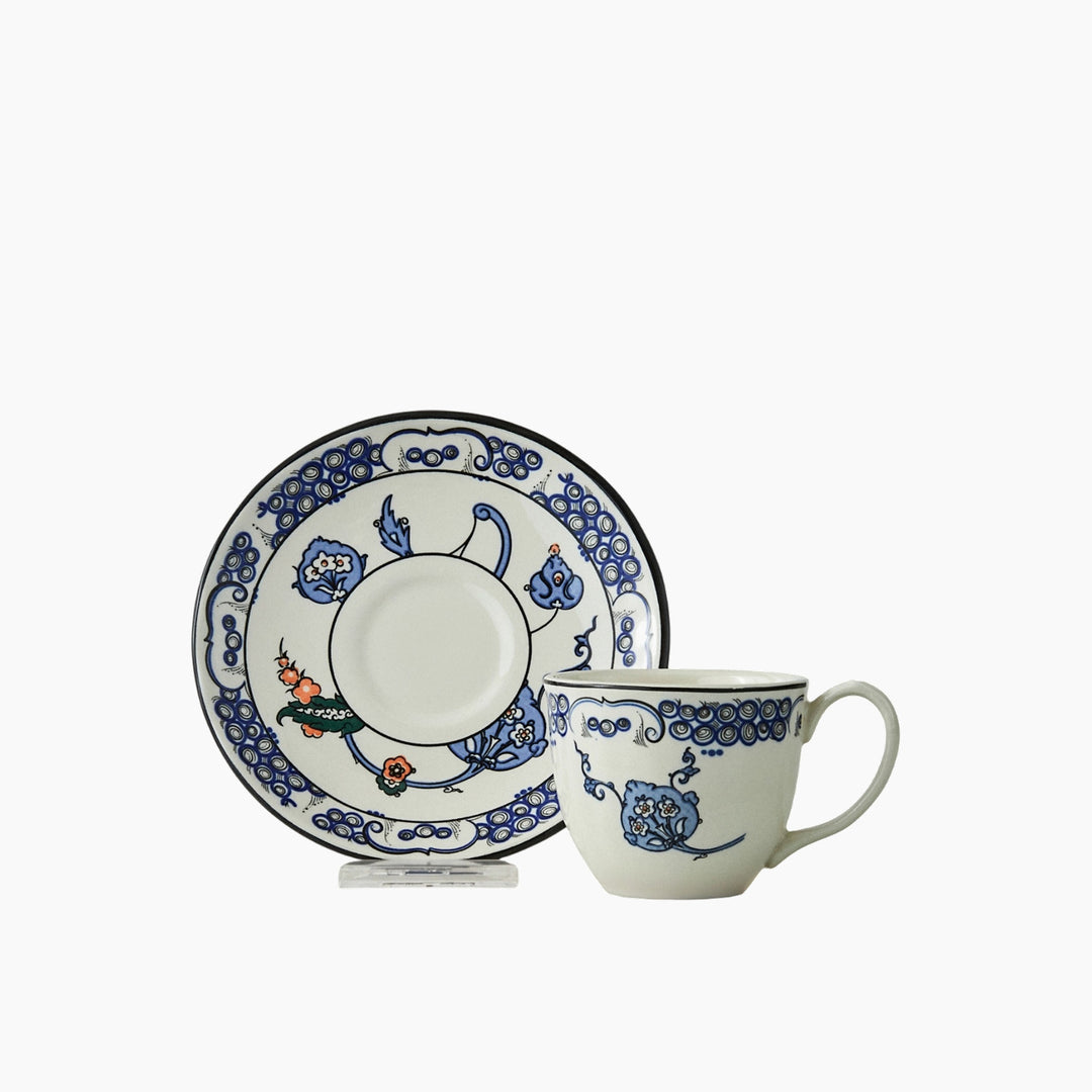 Karaca x Ömür Akkor İznik Hatai Coffee Cup and Saucer Set, 90 ml