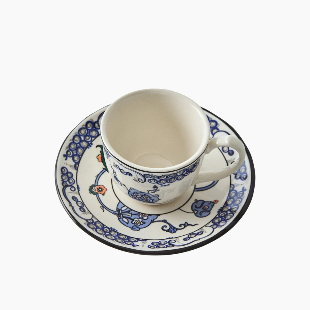 Karaca x Ömür Akkor İznik Hatai Coffee Cup and Saucer Set, 90 ml
