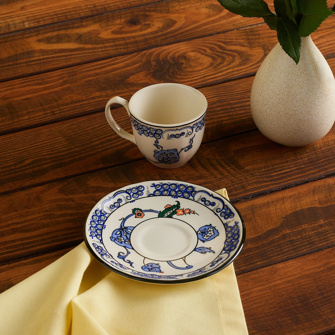 Karaca x Ömür Akkor İznik Hatai Coffee Cup and Saucer Set, 90 ml