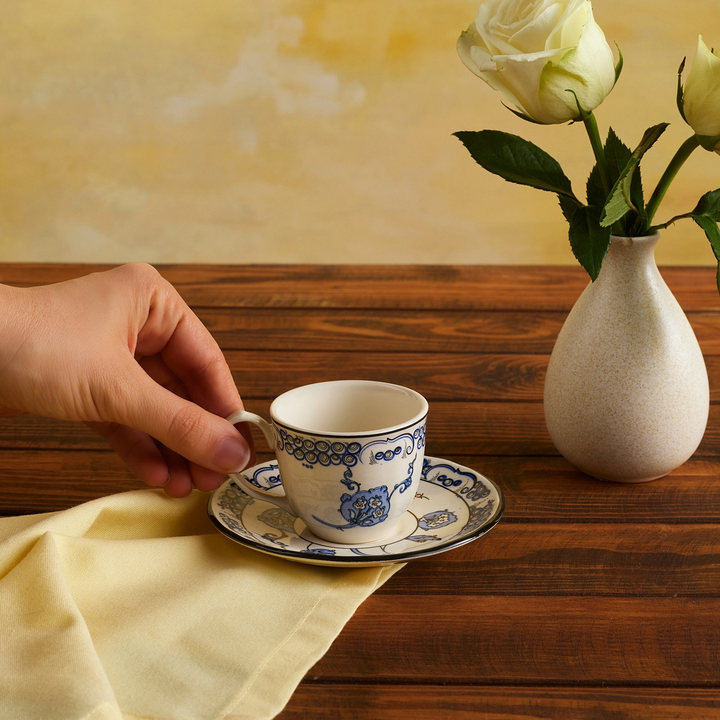 Karaca x Ömür Akkor İznik Hatai Coffee Cup and Saucer Set, 90 ml