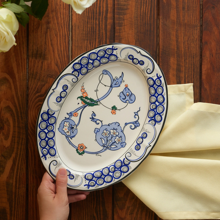 Karaca x Ömür Akkor Iznik Hatai Boat-Shaped Serving Plate 30 cm – Multicolor