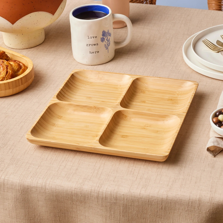 Karaca Bamboo Nora 4-Compartment Square Serving Tray – Natural