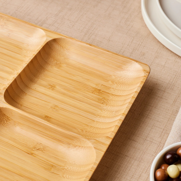 Karaca Bamboo Nora 4-Compartment Square Serving Tray – Natural