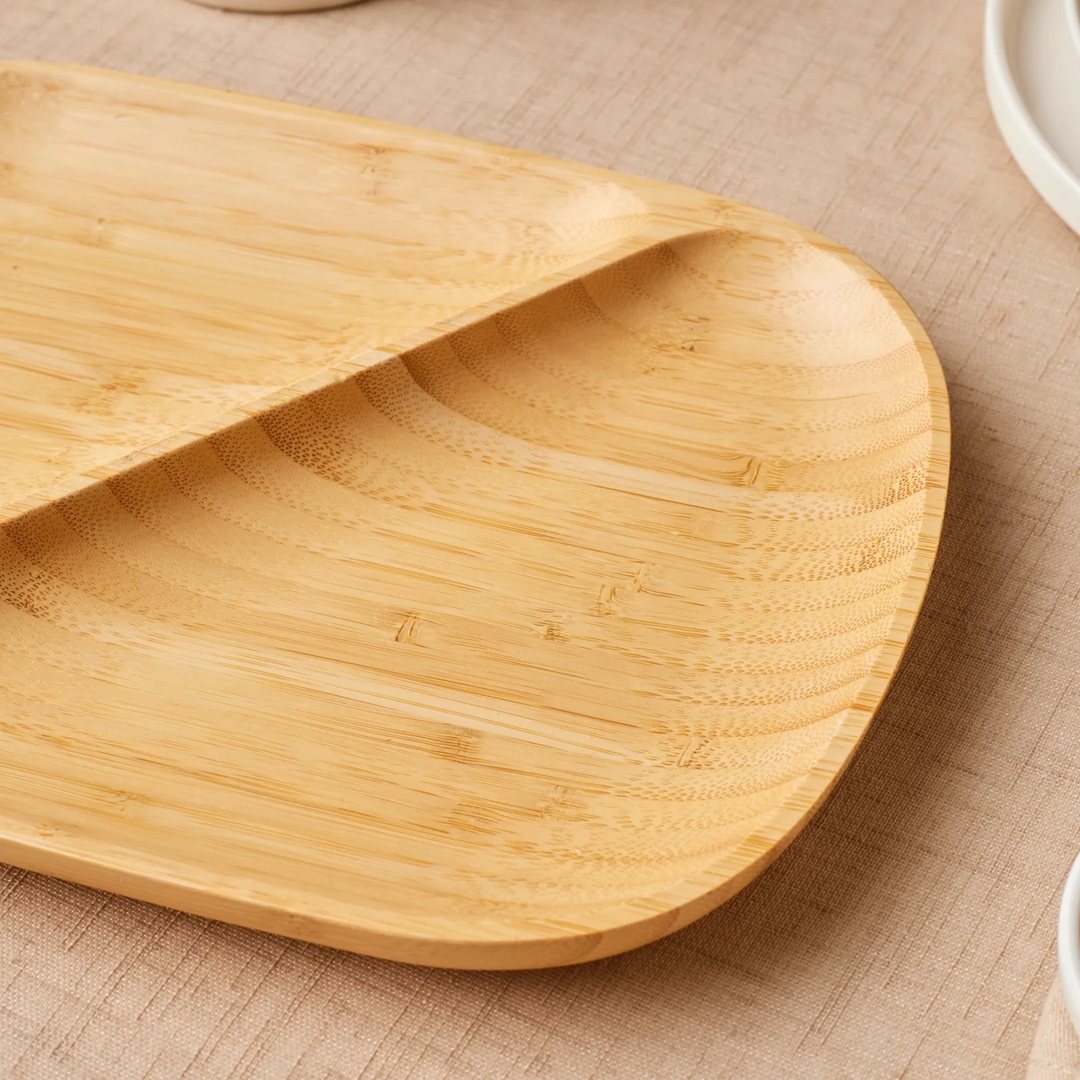 Karaca Bamboo Nora 2-Compartment Oval Serving Dish – Clear