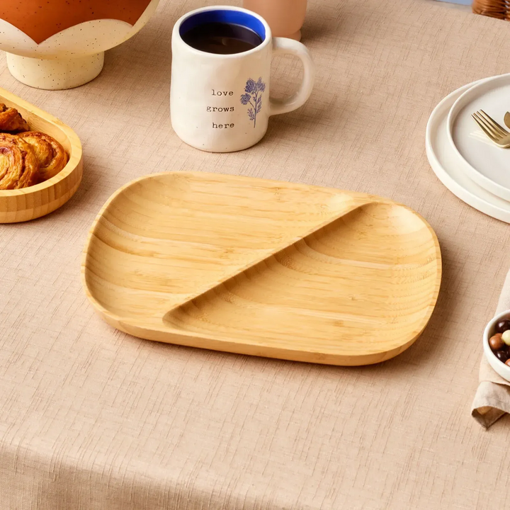 Karaca Bamboo Nora 2-Compartment Oval Serving Dish – Clear