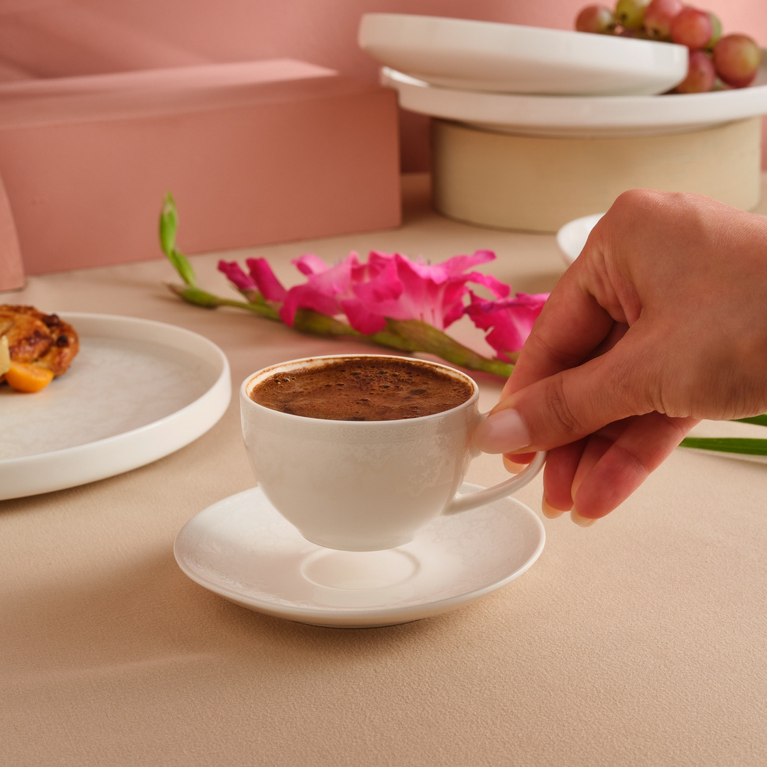 Karaca Minerva Coffee Cup and Saucer 90 ml – White