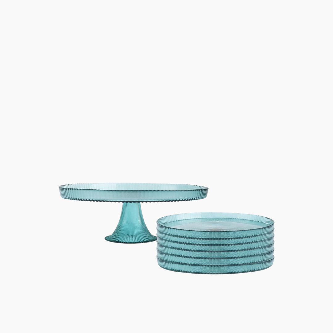 Karaca Massimo 7-Piece Vintage Blue Glass Cake Set