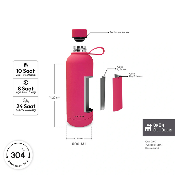 Karaca Aly Soft Touch Stainless Steel Leakproof Thermos 500 ml