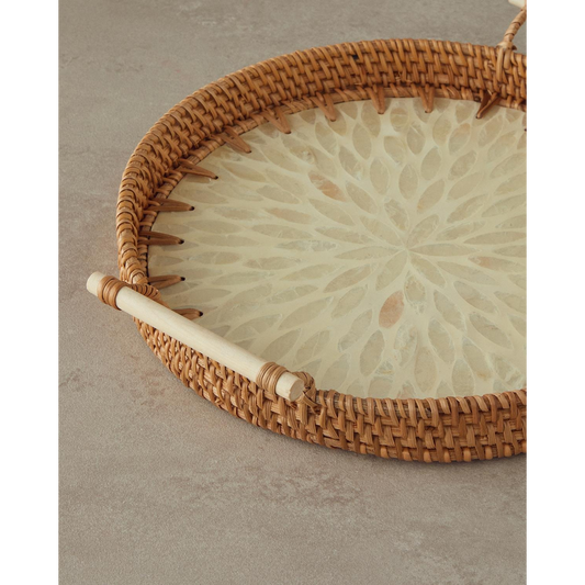 EH Living Beatrice Rattan Tray 28 cm Brown