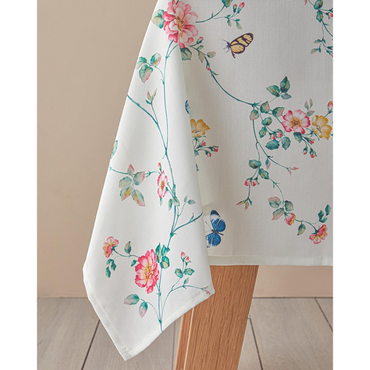 مفرش طاولة EH Living من البوليستر بنقشة نباتية 145x200 سم كريمي - وردي