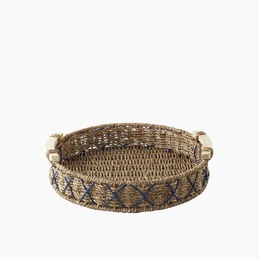 Savanna Wicker Tray 32 cm Blue - Beige