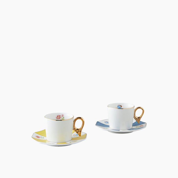 EH Nostalgia Porcelain 4 Pieces 2 Servings Coffee Cup Set 90 Ml Blue - Yellow