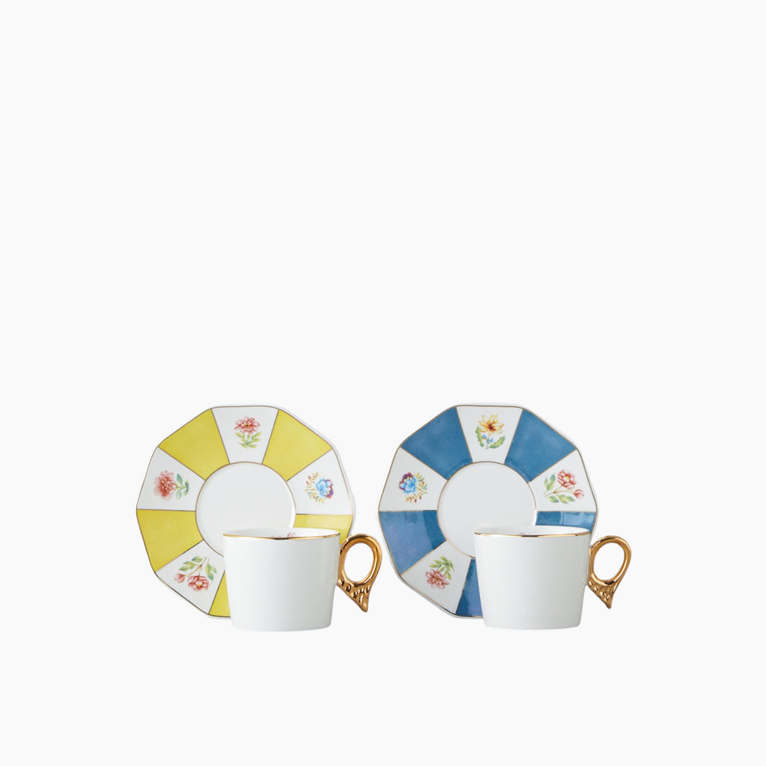 EH Nostalgia Porcelain 4 Pieces 2 Servings Coffee Cup Set 90 Ml Blue - Yellow