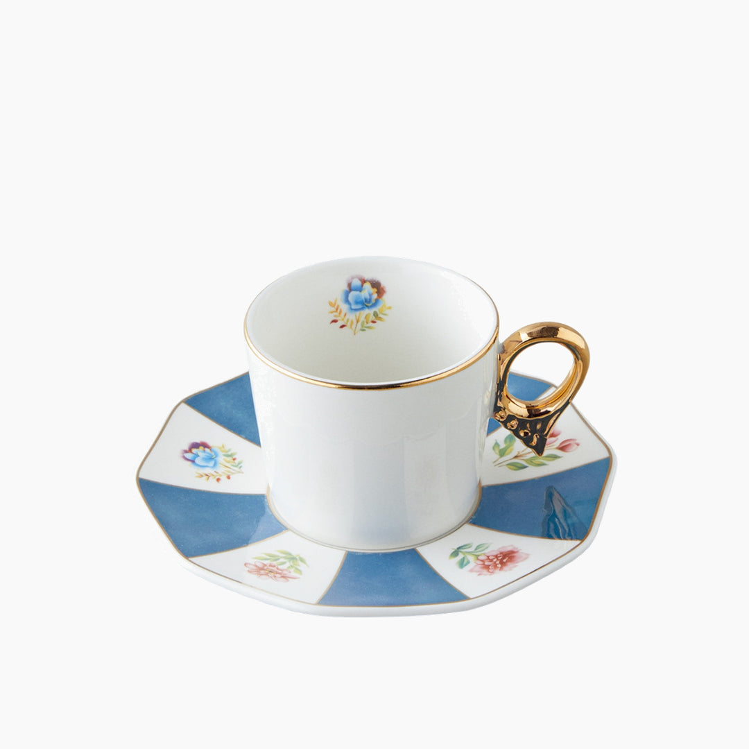 EH Nostalgia Porcelain 4 Pieces 2 Servings Coffee Cup Set 90 Ml Blue - Yellow