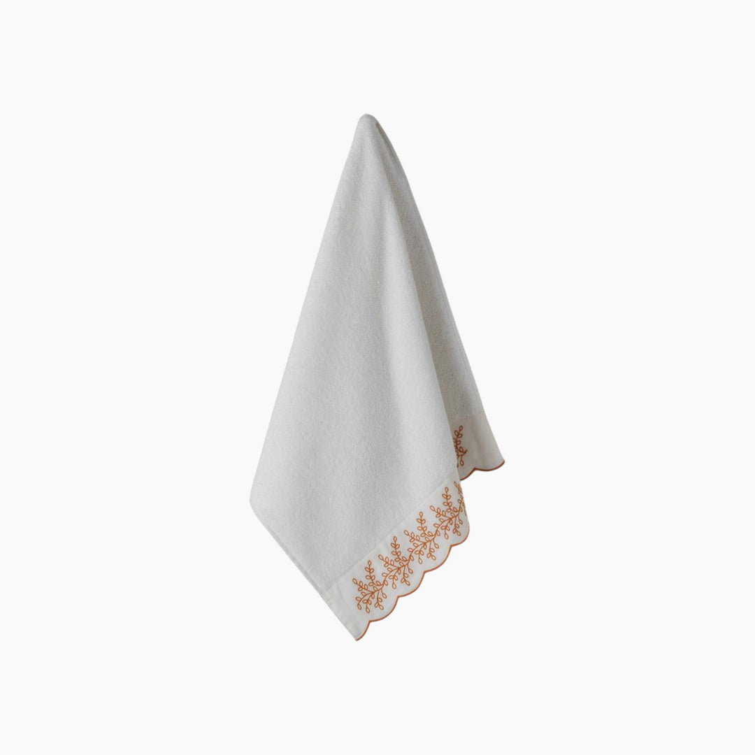 EH Living Artistic Leafy Cotton Brode Face Towel 50x80 cm Ecru - Yellow
