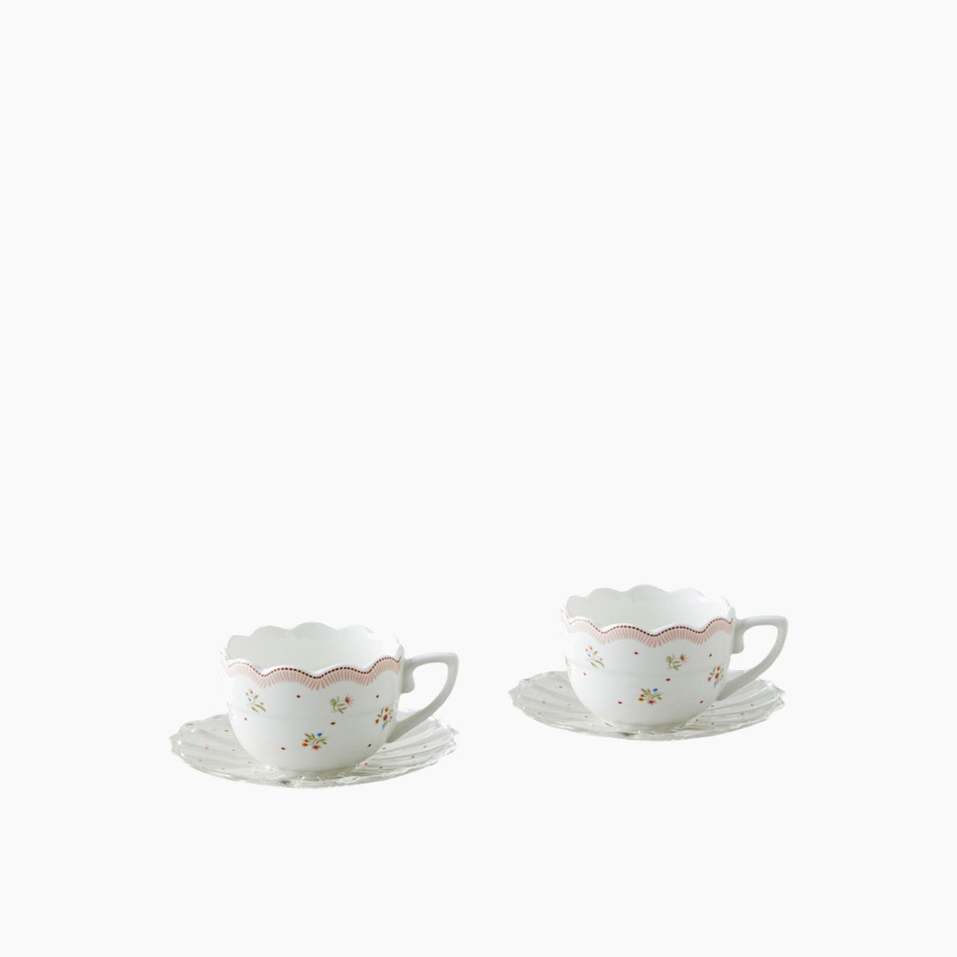 EH Daisy Days New Bone China 4 Pcs 2 Person Glass Plate Coffee Cup Set 80 Ml Pink - Green