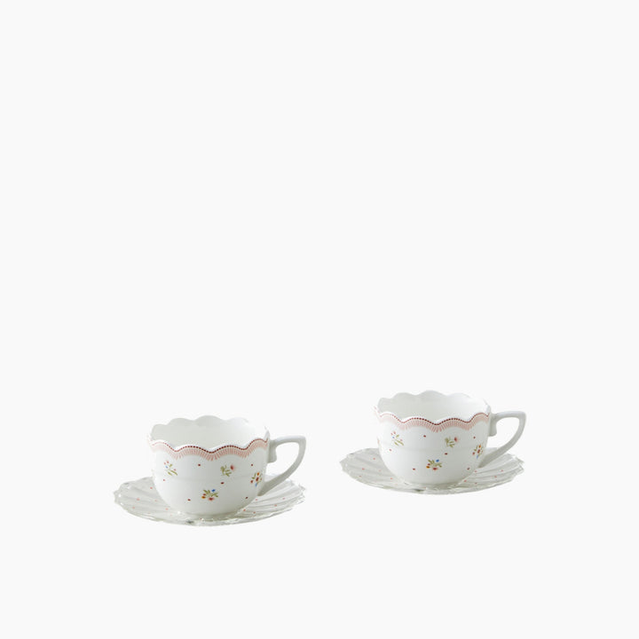 EH Daisy Days New Bone China 4 Pcs 2 Person Glass Plate Coffee Cup Set 80 Ml Pink - Green