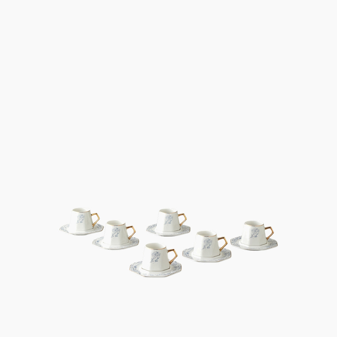 EH Dreampetal New Bone China 12 Pieces 6 Servings Coffee Cup Set 80 Ml Blue