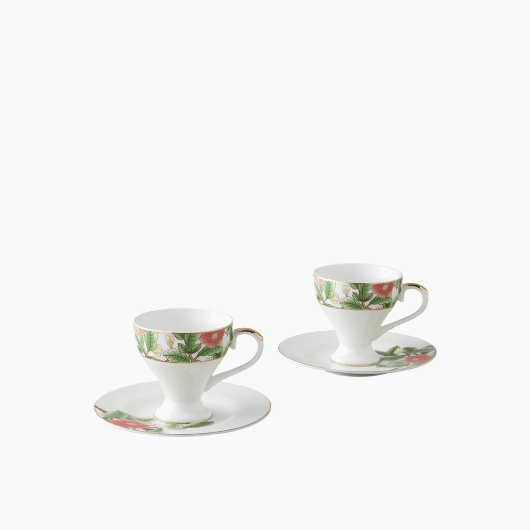 EH Garden Dream New Bone China 4 Pieces 2 Servings Coffee Cup Set 90 Ml Green-White