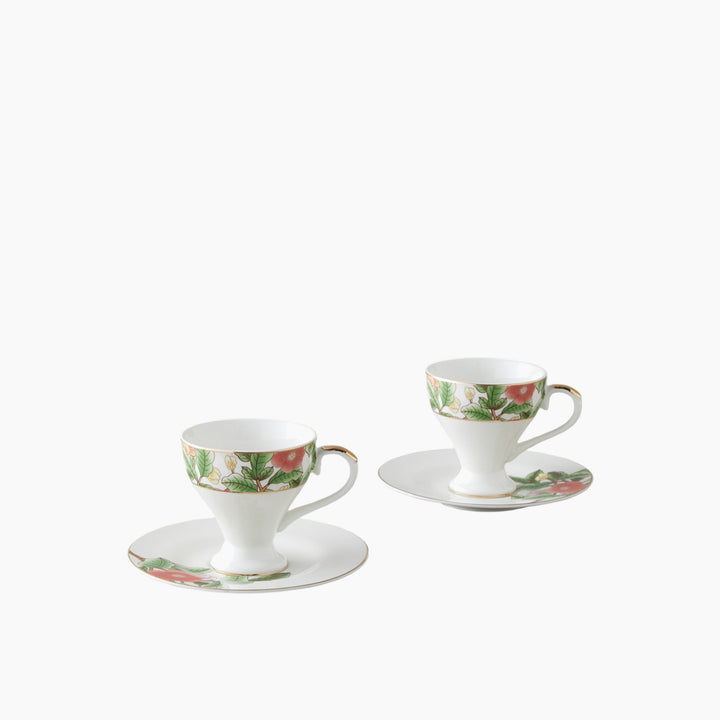 EH Garden Dream New Bone China 4 Pieces 2 Servings Coffee Cup Set 90 Ml Green-White