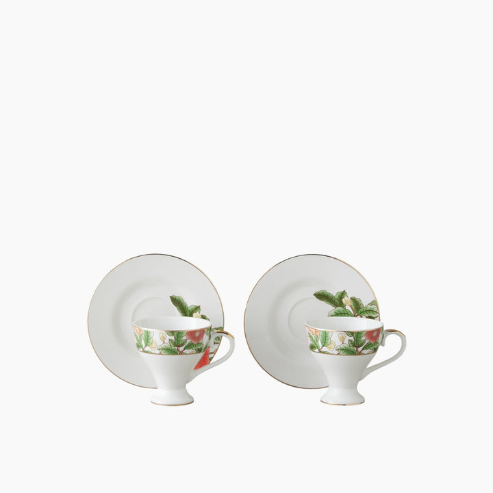 EH Garden Dream New Bone China 4 Pieces 2 Servings Coffee Cup Set 90 Ml Green-White