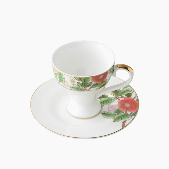 EH Garden Dream New Bone China 4 Pieces 2 Servings Coffee Cup Set 90 Ml Green-White