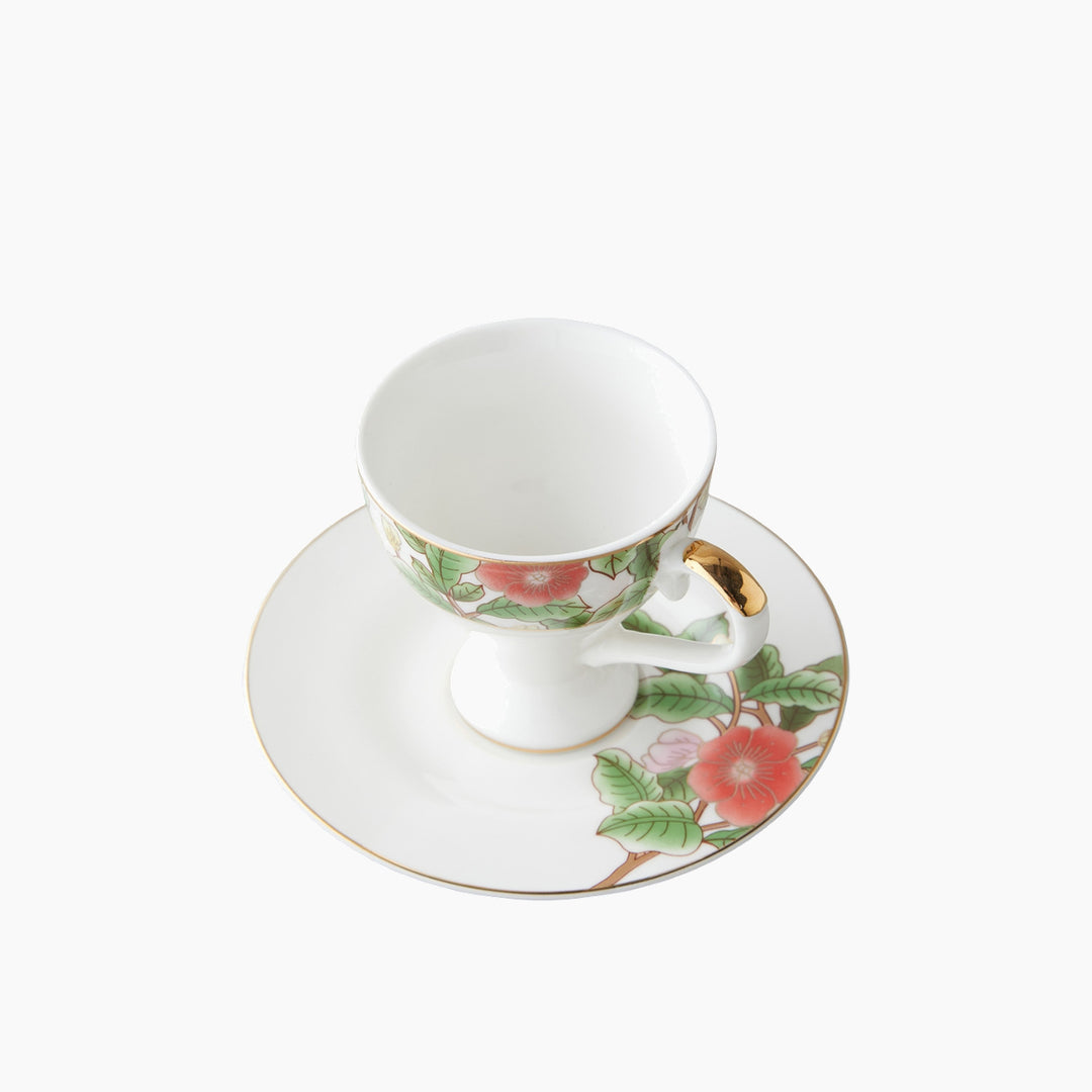 EH Garden Dream New Bone China 4 Pieces 2 Servings Coffee Cup Set 90 Ml Green-White