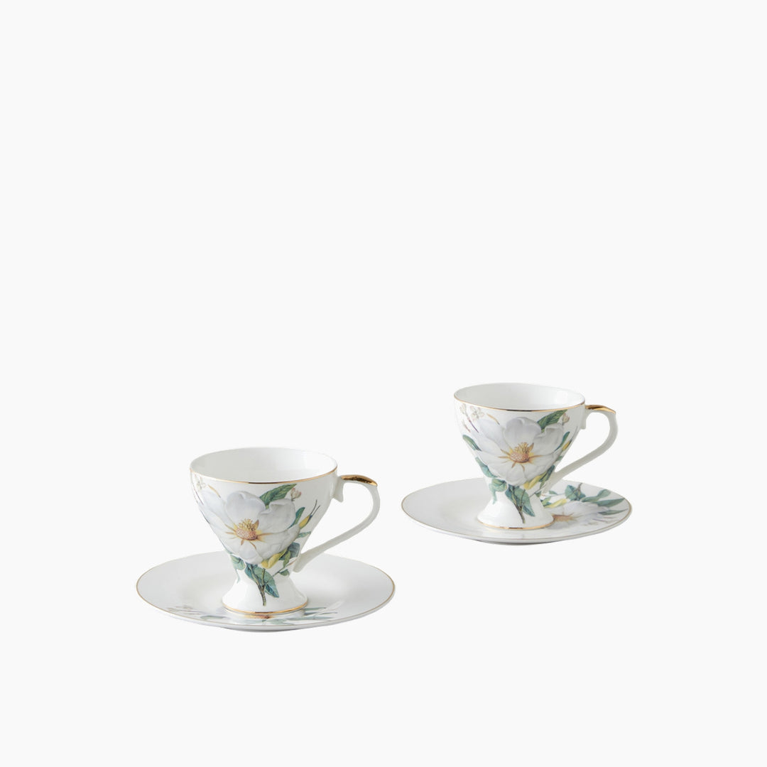 EH Garden Lovely New Bone China 4 Pieces 2 Servings Coffee Cup Set 90 Ml Green-White
