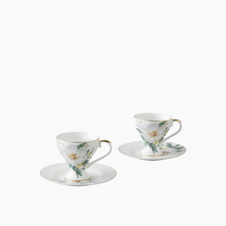 EH Garden Lovely New Bone China 4 Pieces 2 Servings Coffee Cup Set 90 Ml Green-White
