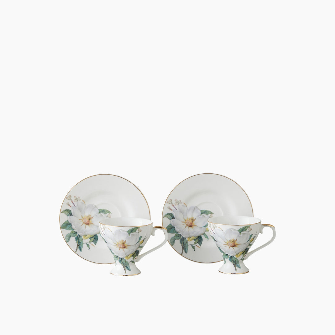 EH Garden Lovely New Bone China 4 Pieces 2 Servings Coffee Cup Set 90 Ml Green-White